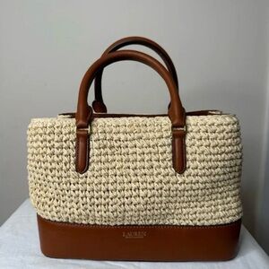 Ralph Lauren Tan and Cream Woven Tote Bag